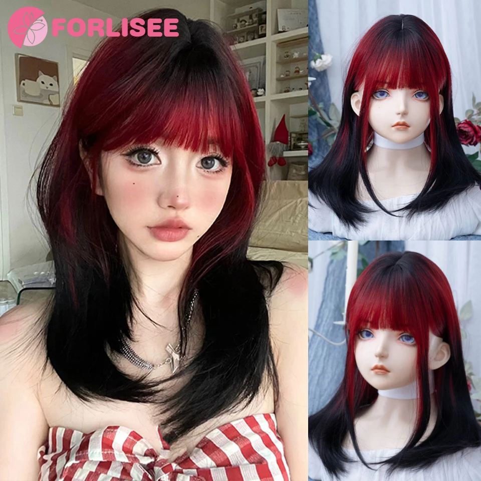 FORLISEE Ombre Black Red Synthetic Wigs with Bangs Long Straight Natural Hairs for Women Daily Cosplay Heat Resistant
FORLISEE Ombre Black Red Synthetic Wigs with Bangs Long Straight Natural Hairs for Women Daily Cosplay Heat Resistant