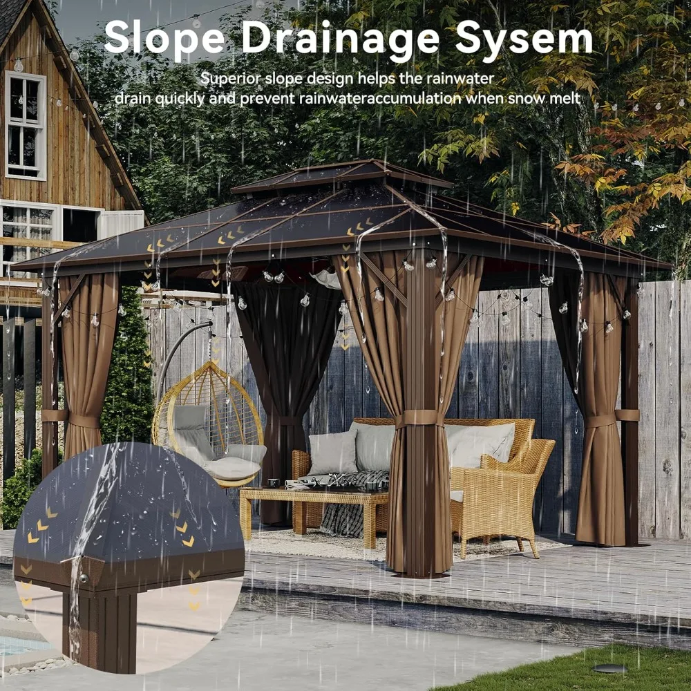 10'x12' Hardtop Gazebo, Aluminum Frame Permanent Pavilion with Curtains and Netting, Outdoor Polycarbonate Gazebo, Customized
10'x12' Hardtop Gazebo, Aluminum Frame Permanent Pavilion with Curtains and Netting, Outdoor Polycarbonate Gazebo, Customized