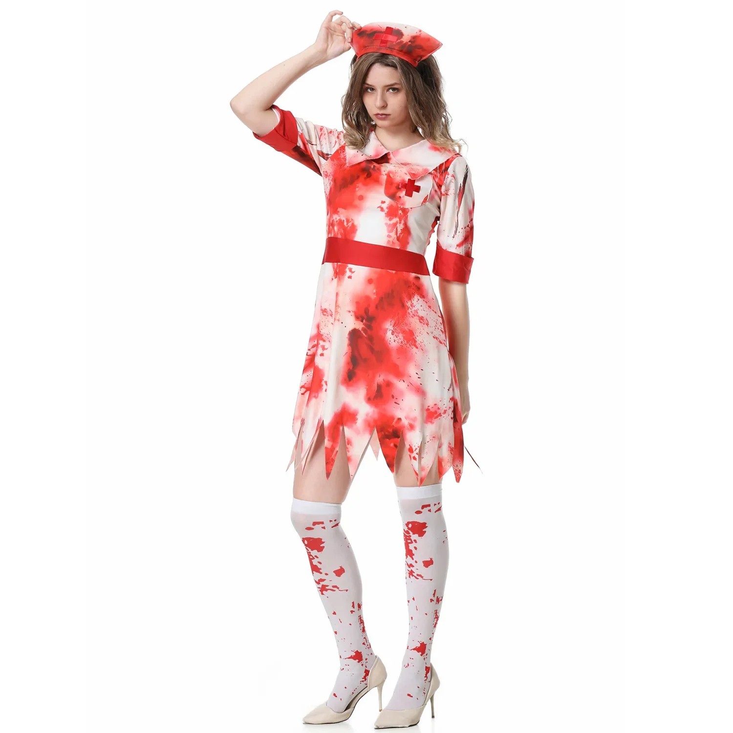 Hot Sale Blood Nurse Cosplay White Uniform Dress Costume Nurse Halloween Adult With Headgear
Hot Sale Blood Nurse Cosplay White Uniform Dress Costume Nurse Halloween Adult With Headgear