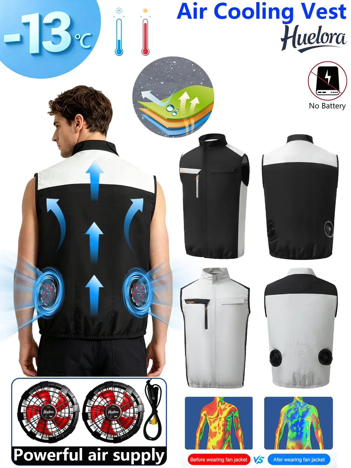 Summer Stand Collar Cooling Vest with Contrast Splicing, Dual Powerful Fans, Windproof Quick Dry Sleeveless Air Condition Coat
Summer Stand Collar Cooling Vest with Contrast Splicing, Dual Powerful Fans, Windproof Quick Dry Sleeveless Air Condition Coat