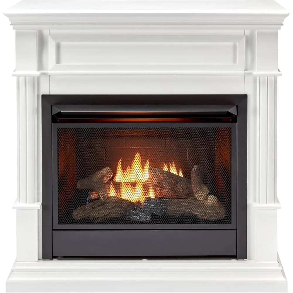 Dual Fuel Ventless Gas Fireplace System with Mantle, Remote Control, 5 Fire Logs, Use with Natural Gas or Liquid Propane
Dual Fuel Ventless Gas Fireplace System with Mantle, Remote Control, 5 Fire Logs, Use with Natural Gas or Liquid Propane