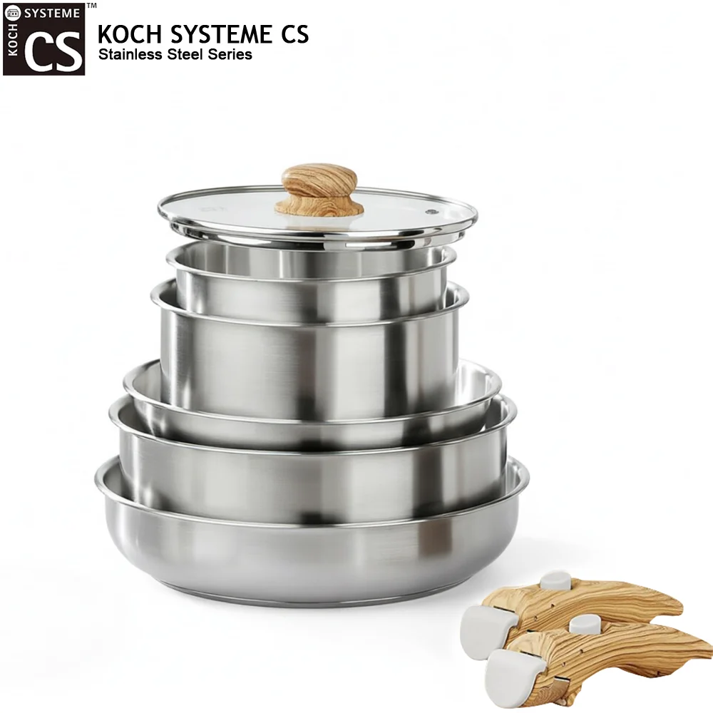 KOCH SYSTEME CS 11-Piece Stainless Steel Cookware Set 18/10 Stainless Steel Pots and Pans With Detachable Handle Kitchen Sauce pan Frying pan Skillet Induction Compatible
KOCH SYSTEME CS 11-Piece Stainless Steel Cookware Set 18/10 Stainless Steel Pots and Pans With Detachable Handle Kitchen Sauce pan Frying pan Skillet Induction Compatible