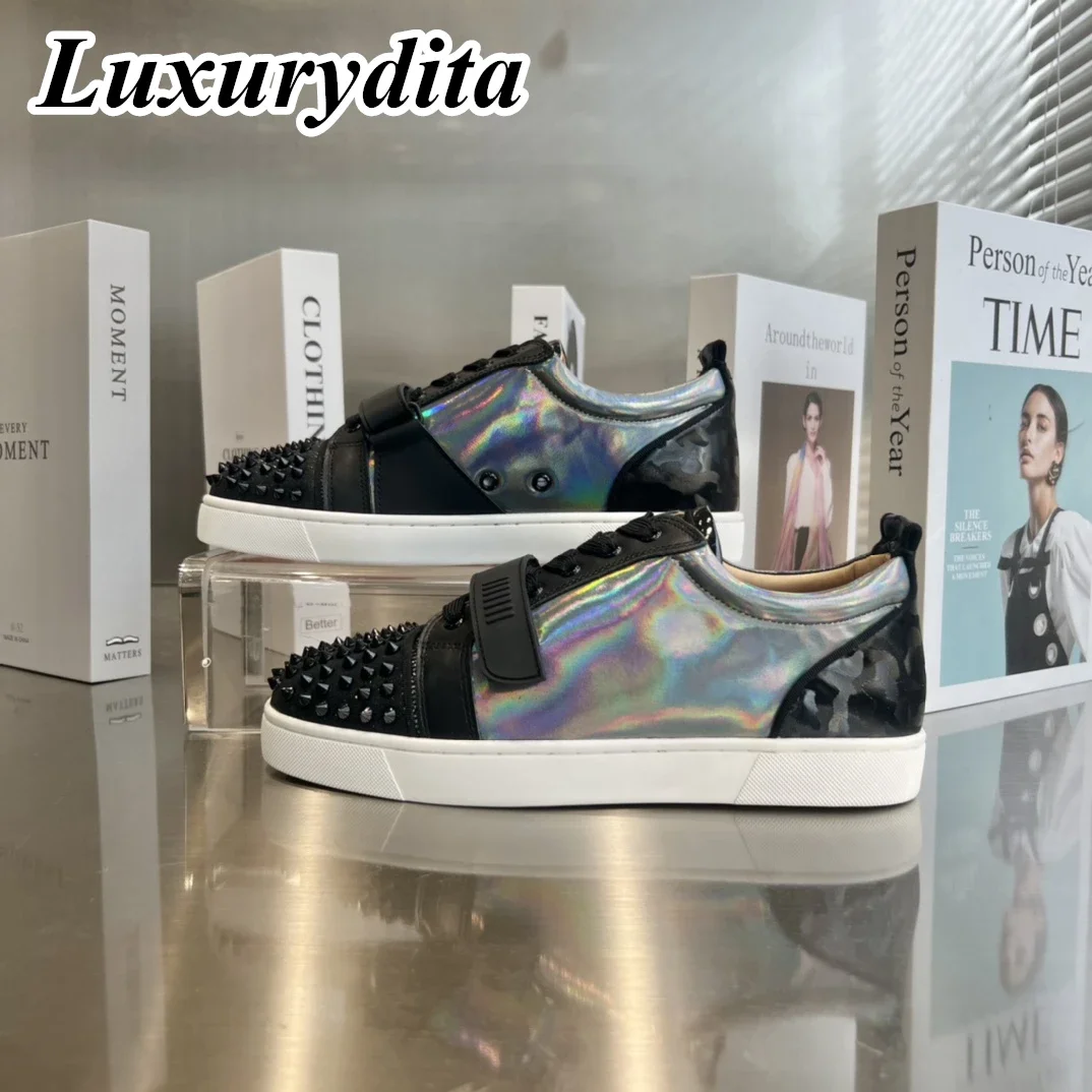 Top Quality Womens Trendy Casual Sneakers Luxury Mens Real Leather Tennis Shoes Designr Red Soled Tide Lovers Rivet Shoes HJ0883
Top Quality Womens Trendy Casual Sneakers Luxury Mens Real Leather Tennis Shoes Designr Red Soled Tide Lovers Rivet Shoes HJ0883
