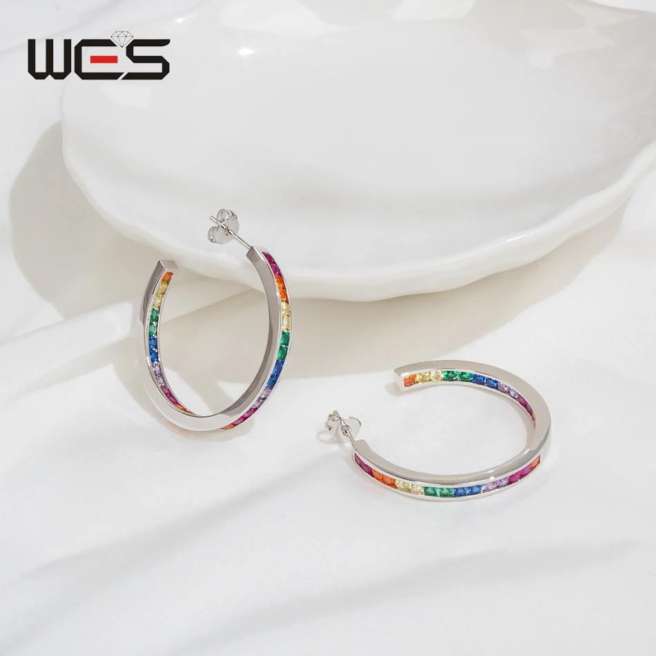 WES Rainbow Crystal Cubic Zicron Brass Hoop Earrings for Women Multicolor Gemstone Fashion Jewelry Wedding Gifts Rhodium Plated
WES Rainbow Crystal Cubic Zicron Brass Hoop Earrings for Women Multicolor Gemstone Fashion Jewelry Wedding Gifts Rhodium Plated