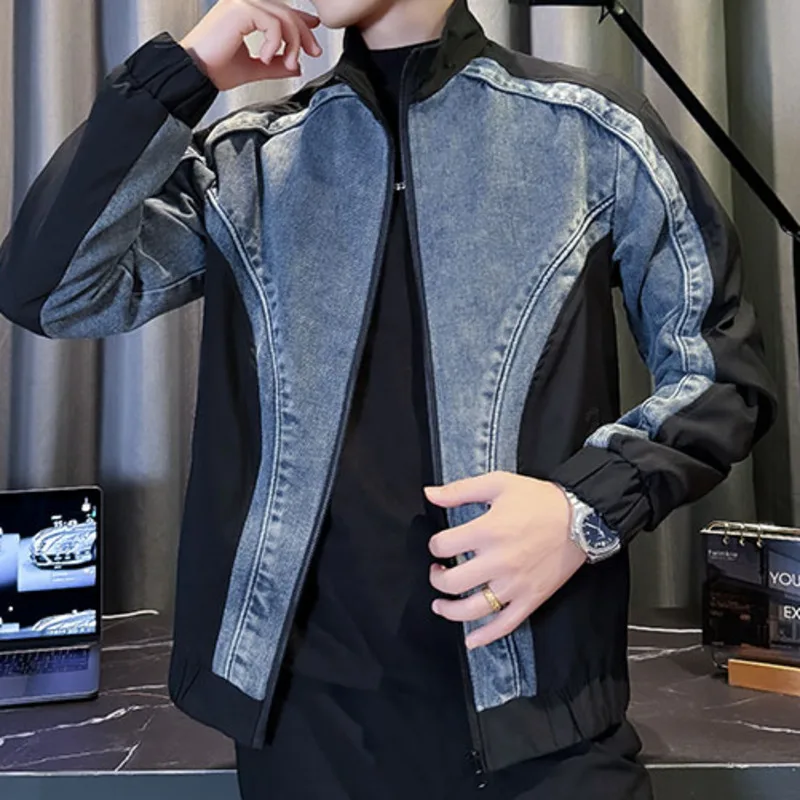 Mens Spring Autumn Jacket Stand Collar Color Block Patchwork Denim Workwear Jacket Coat Club Outfit Men Japanese Streetwear
Mens Spring Autumn Jacket Stand Collar Color Block Patchwork Denim Workwear Jacket Coat Club Outfit Men Japanese Streetwear