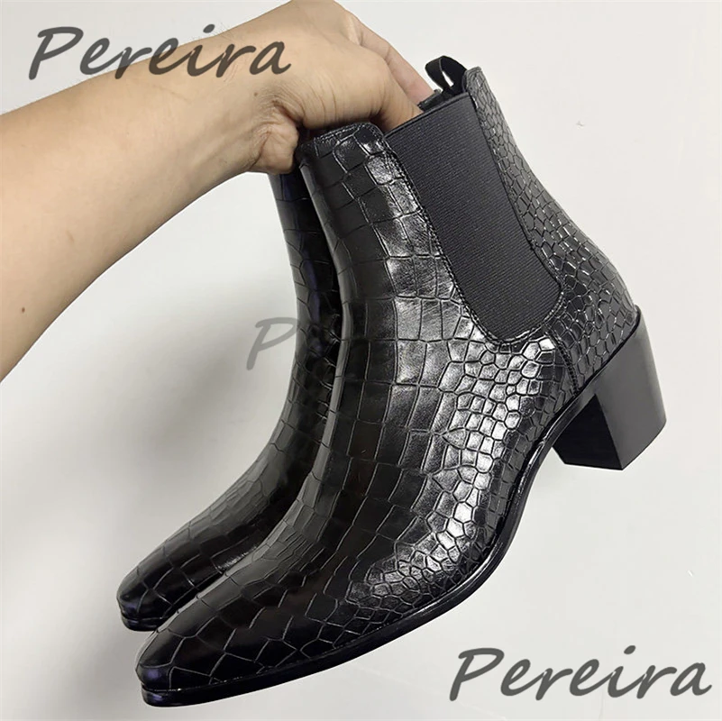 Men's Black Genuine Leather 6CM Heel Chelsea Boots Fashion Crocodile Patterned Cowhide Short Boots Party Banquet Dress Shoes
Men's Black Genuine Leather 6CM Heel Chelsea Boots Fashion Crocodile Patterned Cowhide Short Boots Party Banquet Dress Shoes