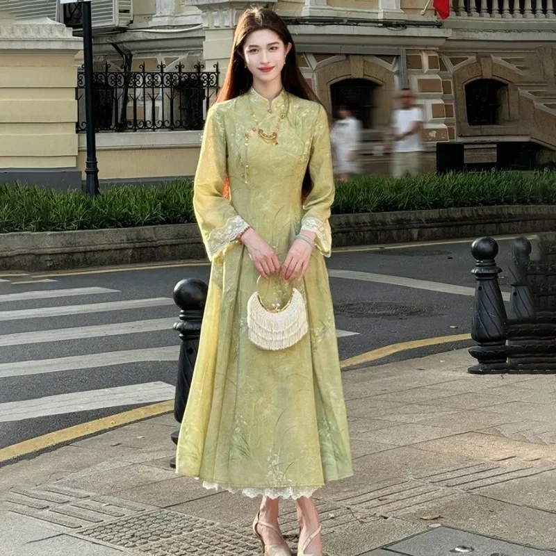 Chinese Traditional Women Qiapo DressGreen Orchid Print Stand Collar Orchid Print Modern Cheongsam Dress Evening Dresses
Chinese Traditional Women Qiapo DressGreen Orchid Print Stand Collar Orchid Print Modern Cheongsam Dress Evening Dresses