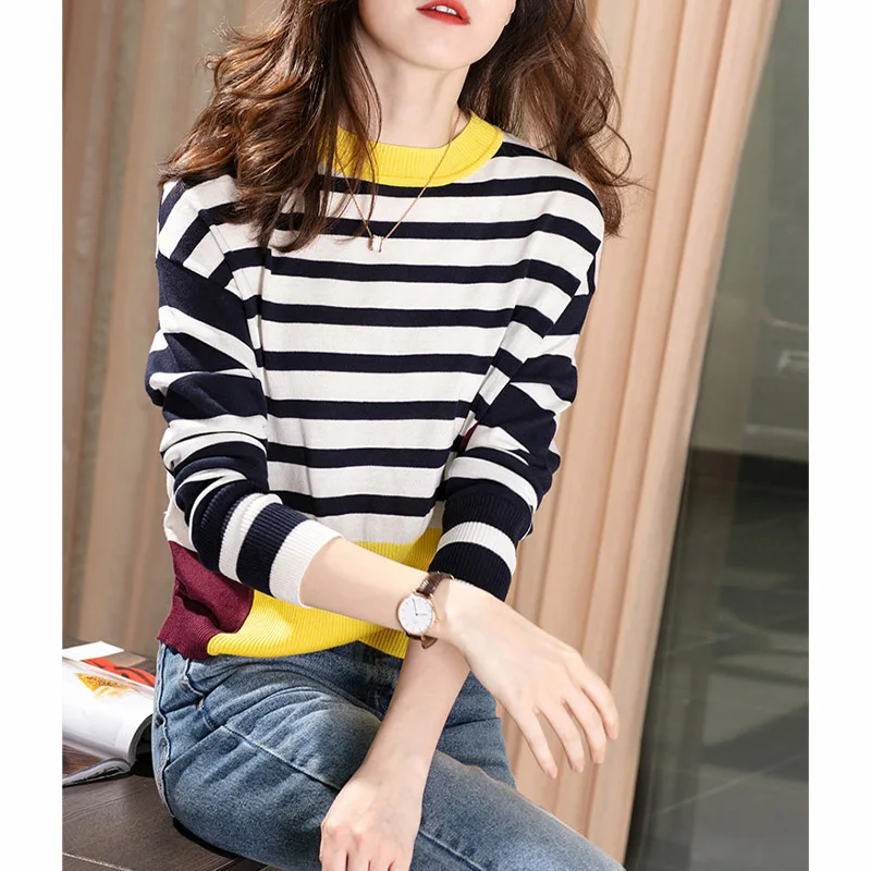 Spring Autumn Casual Chic O-Neck Pure Striped Knitted Sweater Pullover Women New Loose Fashion Striped Sleeve Jumpers R303
Spring Autumn Casual Chic O-Neck Pure Striped Knitted Sweater Pullover Women New Loose Fashion Striped Sleeve Jumpers R303