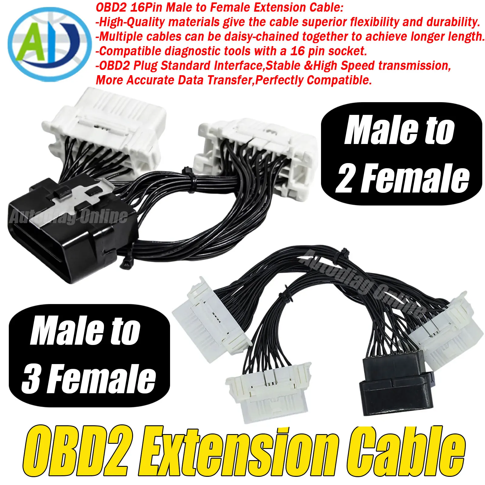 OBD2 Splitter Extension Cable 16 Pin Male to Female OBDII Splitter Extension Cable for ELM327 Scanner Auto Diagnostic Connector
OBD2 Splitter Extension Cable 16 Pin Male to Female OBDII Splitter Extension Cable for ELM327 Scanner Auto Diagnostic Connector
