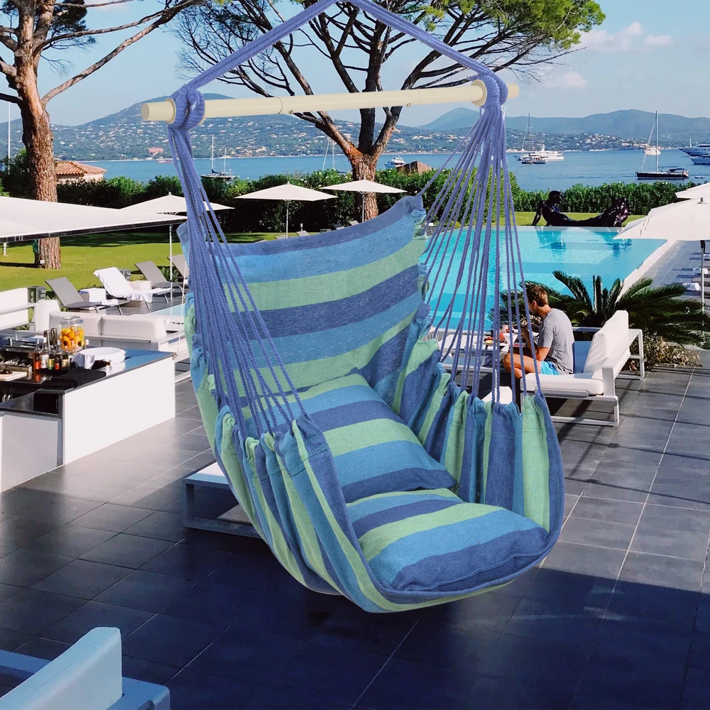 Galvanized pipe cut off 130 * 100cm blue strip, throw pillow hanging chair, polyester cotton, with 2pcs throw pillow
Galvanized pipe cut off 130 * 100cm blue strip, throw pillow hanging chair, polyester cotton, with 2pcs throw pillow