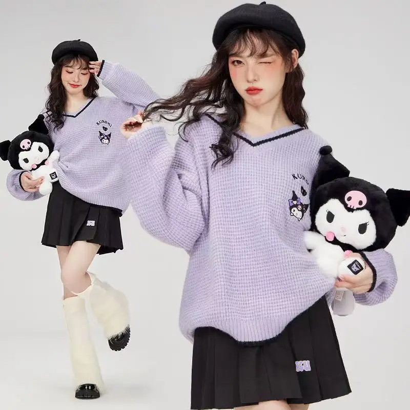 Женский свитер с вышивкой Sanrio, милый стильный свободный мягкий восковой свитер Kuromi с воротником в морском стиле для колледжа, модные школьные принадлежности
Женский свитер с вышивкой Sanrio, милый стильный свободный мягкий восковой свитер Kuromi с воротником в морском стиле для колледжа, модные школьные принадлежности
