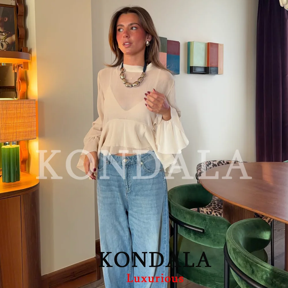 KONDALA Elegant Chic Women Short Top Ruffles Bow O-Neck Flare Sleeve Transparent Top Fashion 2026 Summer Night Out Chiffon Top
KONDALA Elegant Chic Women Short Top Ruffles Bow O-Neck Flare Sleeve Transparent Top Fashion 2026 Summer Night Out Chiffon Top