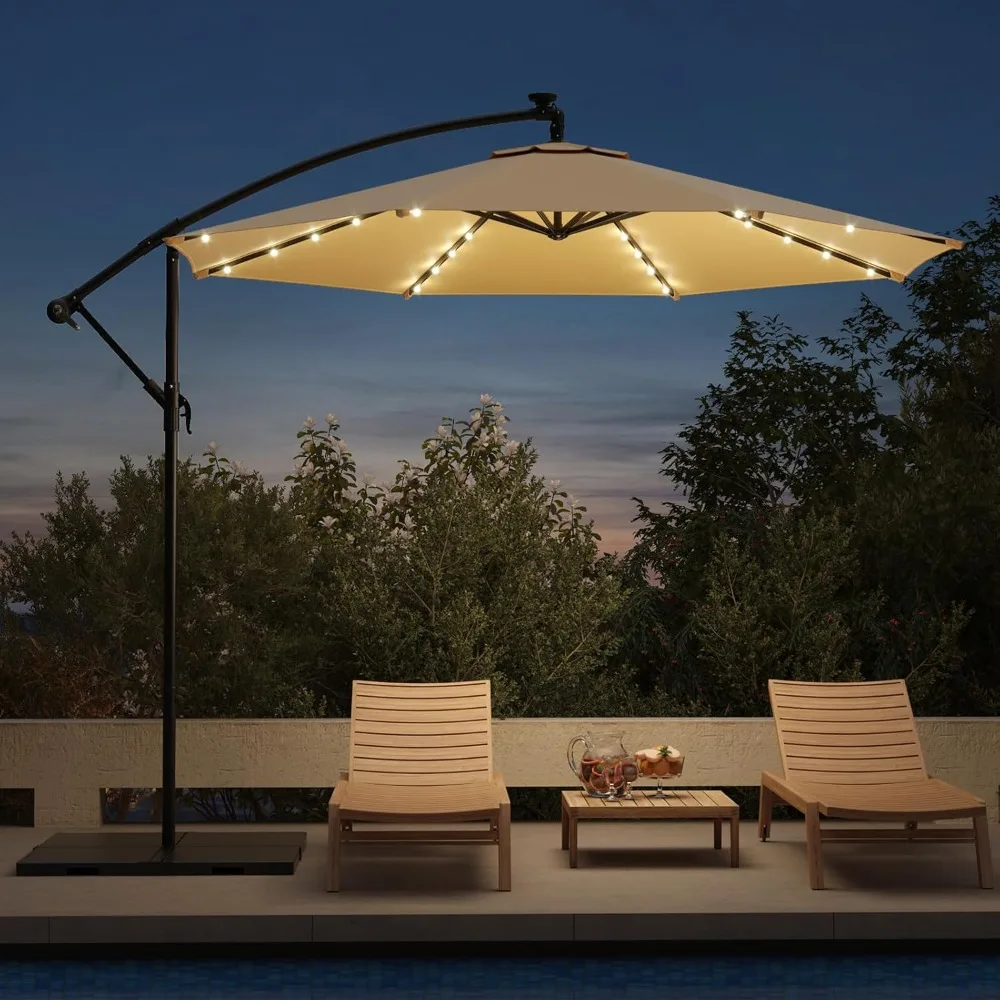10ft Solar Lighted Patio Umbrella,Outdoor Offset Cantilever Umbrella, Infinite Tilt, Crank and Cross Base, UV Protection
10ft Solar Lighted Patio Umbrella,Outdoor Offset Cantilever Umbrella, Infinite Tilt, Crank and Cross Base, UV Protection