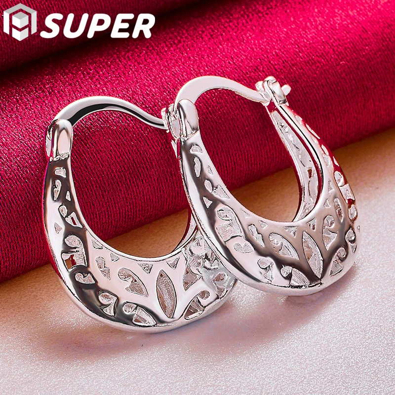 925 Sterling Silver Hollow Flower Hoop Earring Woman Party Gift Fashion Charm Wedding Engagement Jewelry
925 Sterling Silver Hollow Flower Hoop Earring Woman Party Gift Fashion Charm Wedding Engagement Jewelry