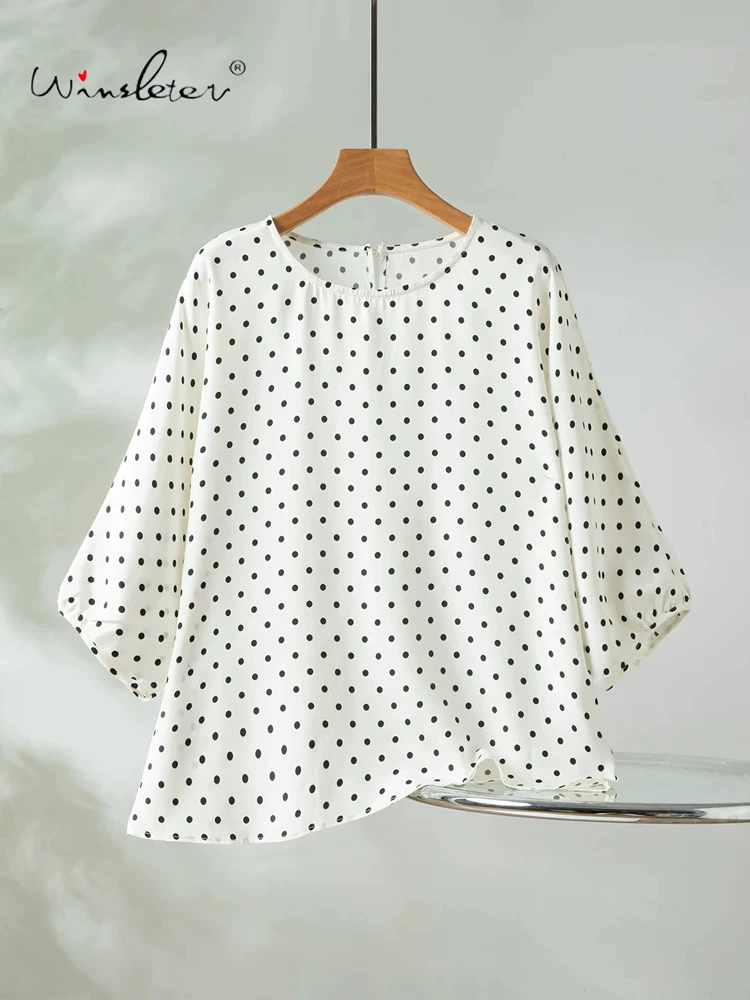 Winsleter-93%Silk 7%Spandex Elegant T-Shirt, Batwing Sleeve Dot Print, Women French Casual Loose Top, 2026 Summer New T66234CC
Winsleter-93%Silk 7%Spandex Elegant T-Shirt, Batwing Sleeve Dot Print, Women French Casual Loose Top, 2026 Summer New T66234CC