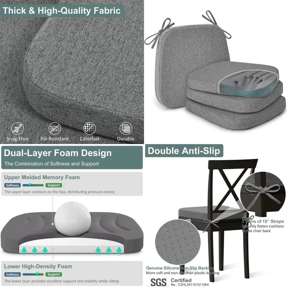 Набор из 4 подушек для кухонных стульев из пены с эффектом памяти с завязками, моющиеся чехлы темно-серого цвета, 17x16x2 дюйма
Набор из 4 подушек для кухонных стульев из пены с эффектом памяти с завязками, моющиеся чехлы темно-серого цвета, 17x16x2 дюйма