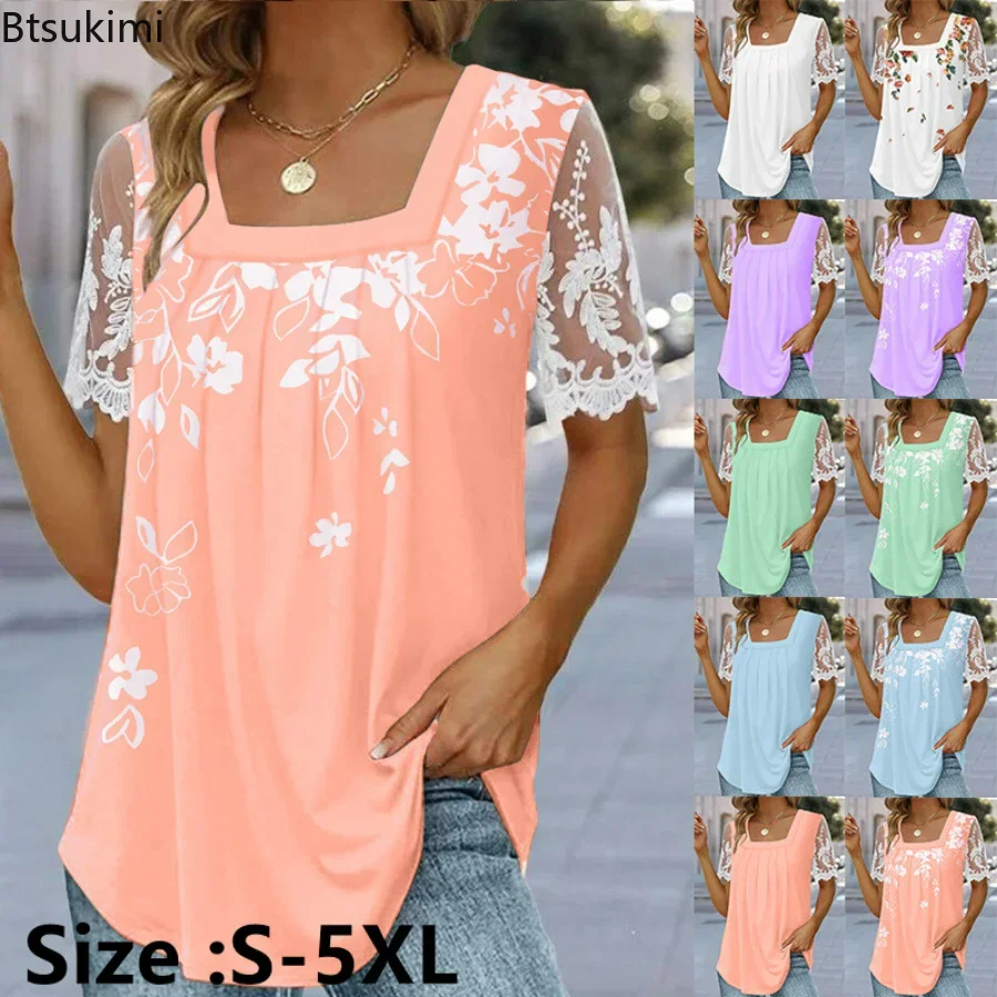 New 2024 Summer Casual Short Sleeve Shirts for Women with Lace Short Sleeve Printted Square Neck Loose Shirts Tops Female Tees
New 2024 Summer Casual Short Sleeve Shirts for Women with Lace Short Sleeve Printted Square Neck Loose Shirts Tops Female Tees