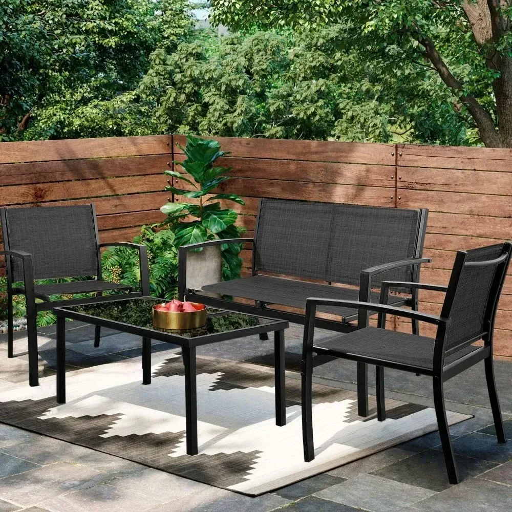4 Pieces Patio Furniture Set, Outdoor Conversation Sets for Patio, Lawn, Garden, Poolside with A Glass Coffee Table, Black
4 Pieces Patio Furniture Set, Outdoor Conversation Sets for Patio, Lawn, Garden, Poolside with A Glass Coffee Table, Black