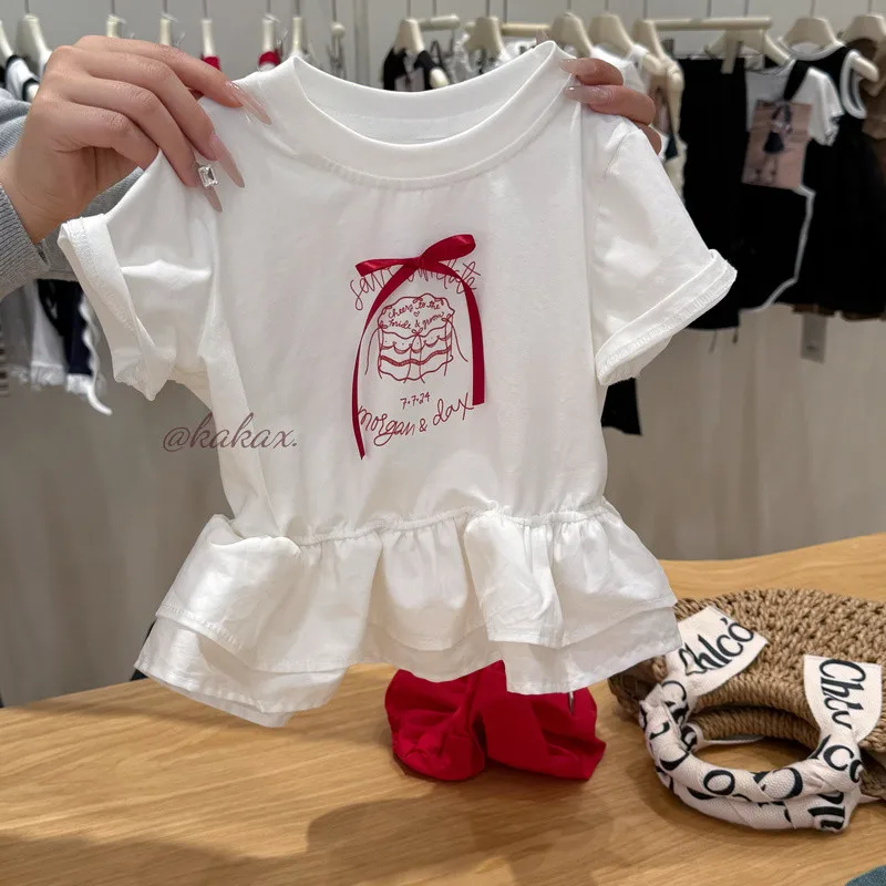 Girls' Bow Cake T-shirt Korean Edition Summer New Versatile Sweet and Cute Short Sleeve Top High Quality
Girls' Bow Cake T-shirt Korean Edition Summer New Versatile Sweet and Cute Short Sleeve Top High Quality