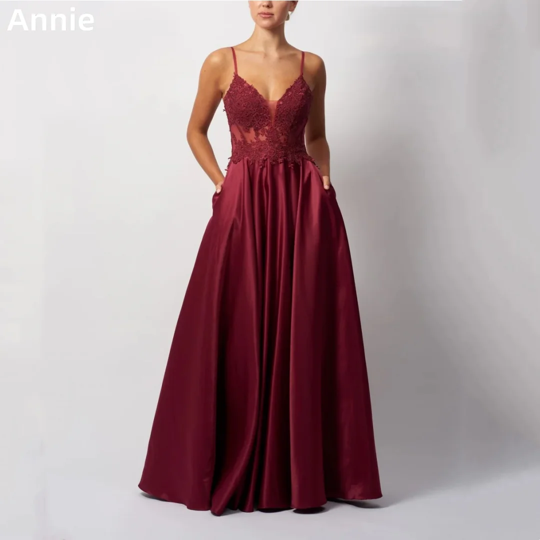 Annie Dark Red Wedding Dress Lace Embroidered Satin Prom Dresses A-line Elegant Lady Formal Occasions Vestidos De Fiesta
Annie Dark Red Wedding Dress Lace Embroidered Satin Prom Dresses A-line Elegant Lady Formal Occasions Vestidos De Fiesta