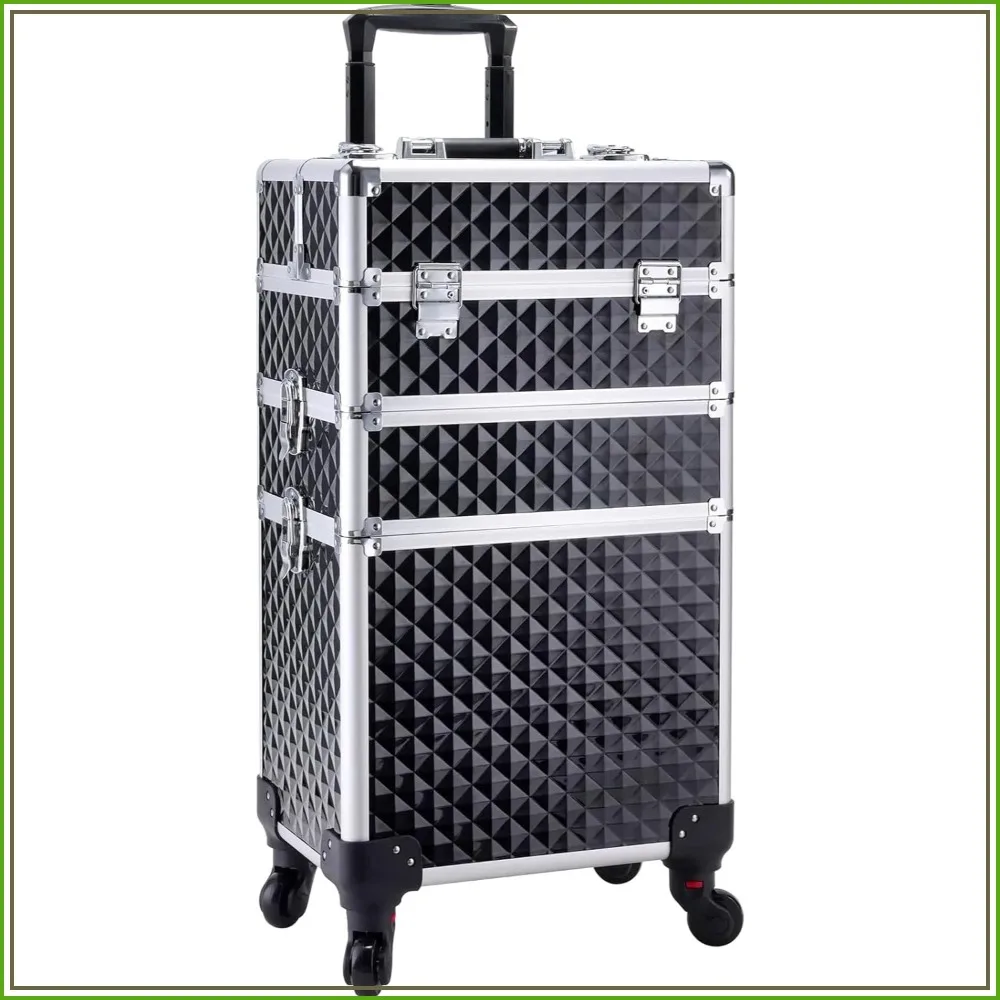 3 in 1 Professional Rolling Makeup Case with 360° Wheels, Lock & Key, Black Diamond Pattern
3 in 1 Professional Rolling Makeup Case with 360° Wheels, Lock & Key, Black Diamond Pattern