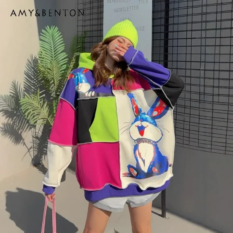 American Fashion Spring Autumn New Splicing Hooded Sweatshirt Cartoon Loose And Versatile Oversized Young Y2k Top Hoodies Female
American Fashion Spring Autumn New Splicing Hooded Sweatshirt Cartoon Loose And Versatile Oversized Young Y2k Top Hoodies Female