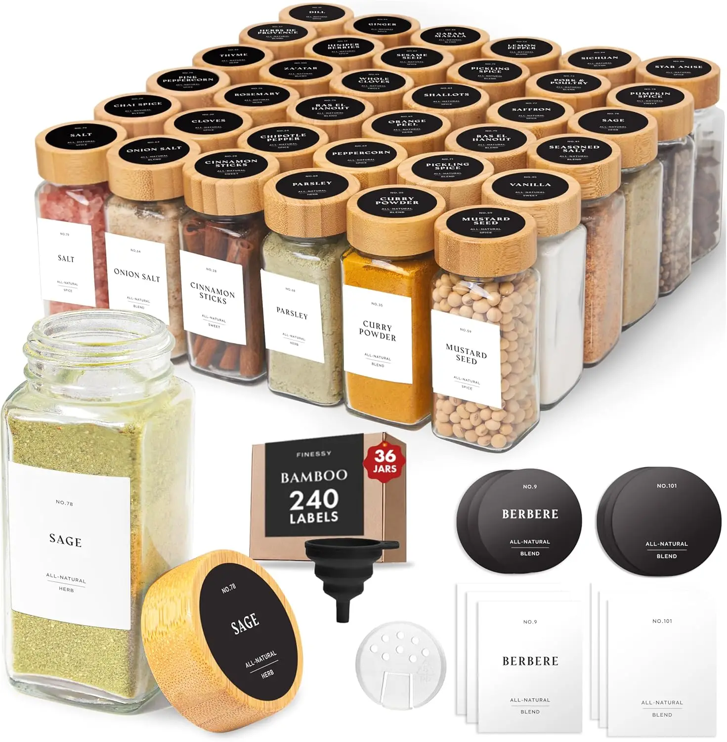 36 Pack Glass Spice Jars with Bamboo Lids, 4oz Empty Shaker Bottles, Airtight Kitchen Organizer with Labels
36 Pack Glass Spice Jars with Bamboo Lids, 4oz Empty Shaker Bottles, Airtight Kitchen Organizer with Labels