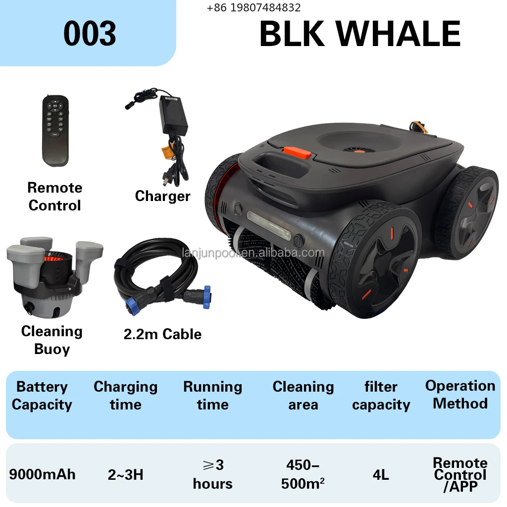 with Bluetooth & WiFi Connectivity Whale Cordless Pool Cleaning Robot for Floor, Wall,Waterline & Surface
with Bluetooth & WiFi Connectivity Whale Cordless Pool Cleaning Robot for Floor, Wall,Waterline & Surface