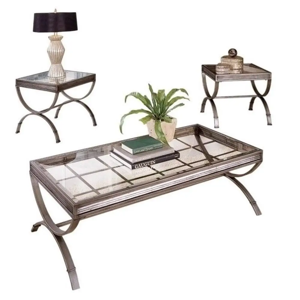 3pc Coffee Table Set, Silver Metal Frame & Glass Top, Scratch & Rust Resistant, Living Room Furniture, Customized
3pc Coffee Table Set, Silver Metal Frame & Glass Top, Scratch & Rust Resistant, Living Room Furniture, Customized