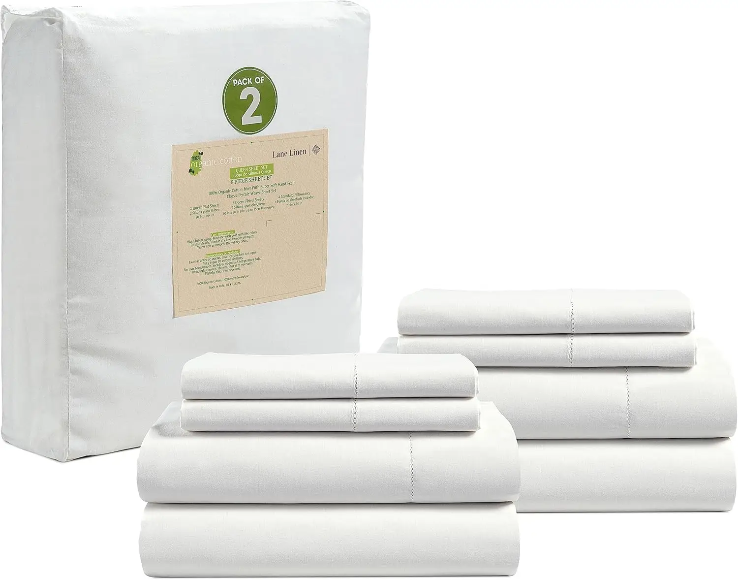 Organic Cotton Queen Sheets Set - 8 Pieces, Soft & Breathable Percale Weave, Hotel Quality, White
Organic Cotton Queen Sheets Set - 8 Pieces, Soft & Breathable Percale Weave, Hotel Quality, White
