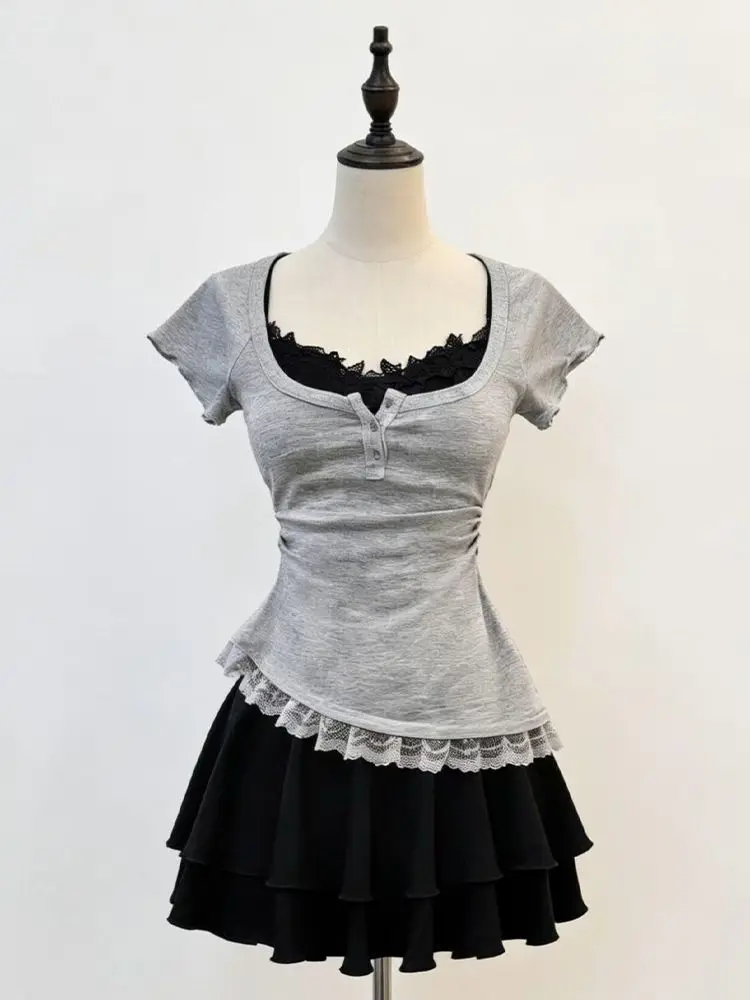2000s Aesthetic Elegant 2 Piece Set Women Y2k Lace O-neck Design Blouse + Black Chic Dress Female Korea Style Chic Retro Outfits
2000s Aesthetic Elegant 2 Piece Set Women Y2k Lace O-neck Design Blouse + Black Chic Dress Female Korea Style Chic Retro Outfits