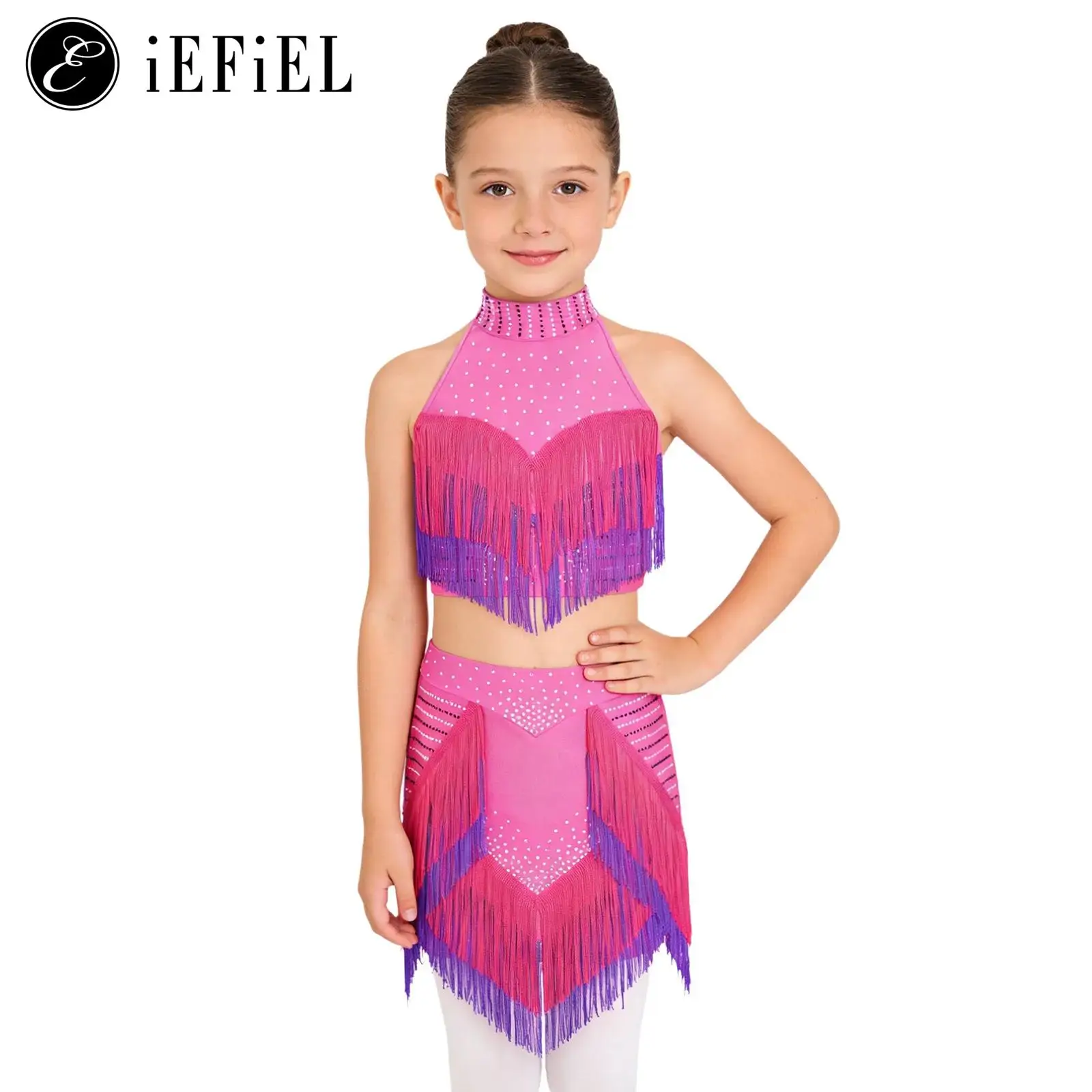 Kids Girls Tassels Latin Dance Outfit Halter Sleeveless Rhinestone Crop Top with Shorts Skirt Cha-cha Ballroom Salsa Performance
Kids Girls Tassels Latin Dance Outfit Halter Sleeveless Rhinestone Crop Top with Shorts Skirt Cha-cha Ballroom Salsa Performance