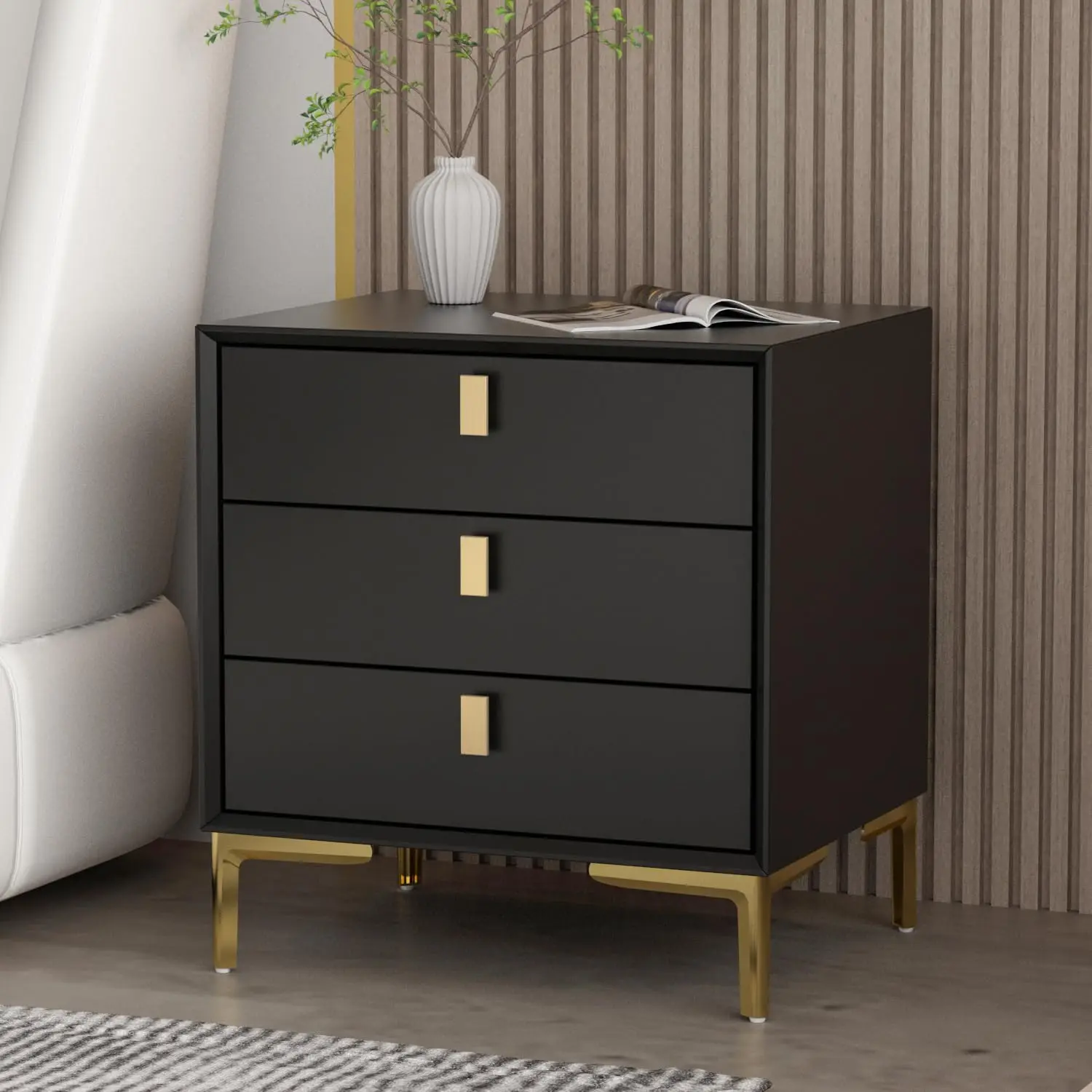 Nightsand With 3 Drawers, Modern Bedside Table, Black Night Stand With Metal Legs & Handles, Industrial Wood Metal, Customized
Nightsand With 3 Drawers, Modern Bedside Table, Black Night Stand With Metal Legs & Handles, Industrial Wood Metal, Customized