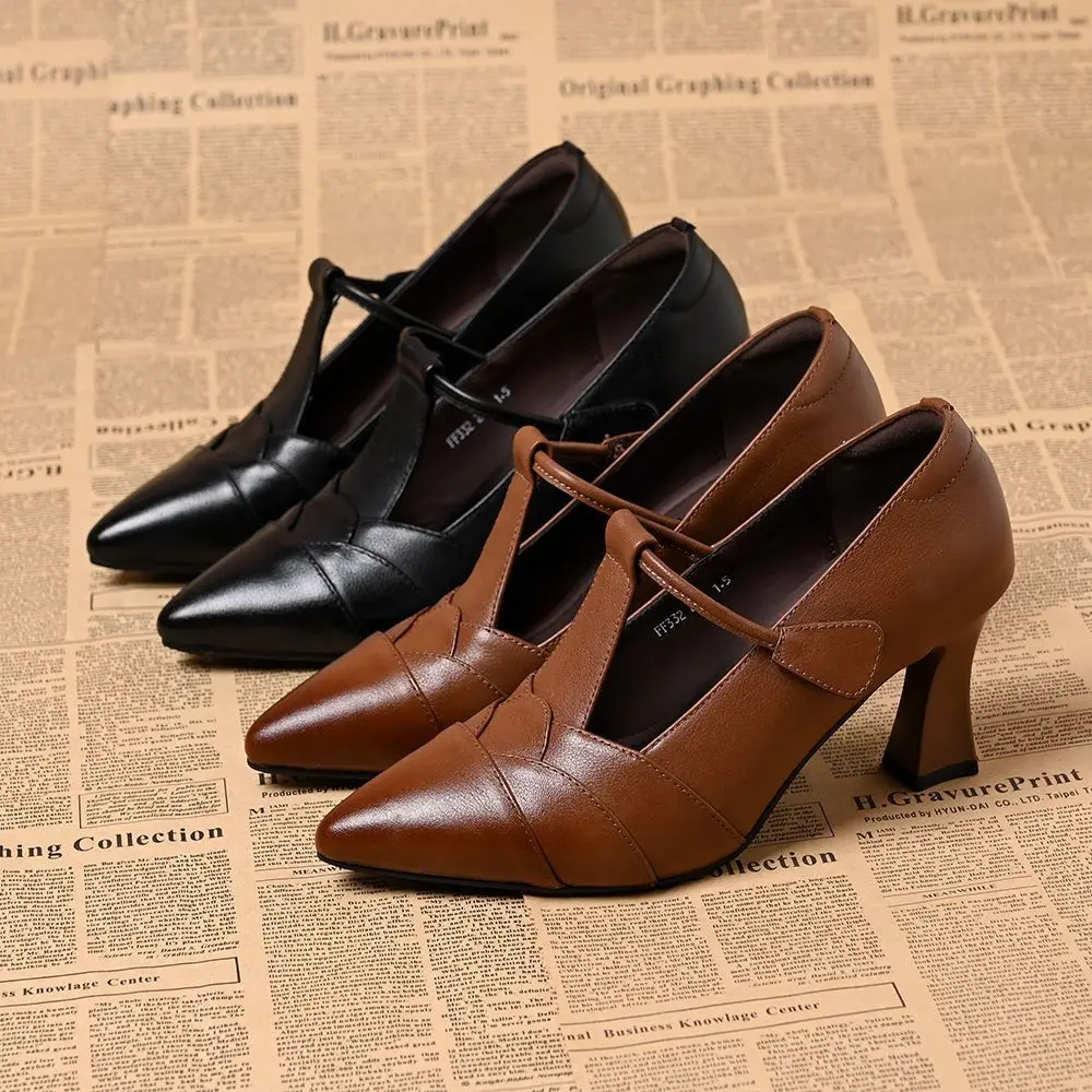 Women's Leather T-strap Pointed Toe Slip-on Pumps Elegant Ladies Slim Daily Dress Heeled Shoes 2026 Spring New
Women's Leather T-strap Pointed Toe Slip-on Pumps Elegant Ladies Slim Daily Dress Heeled Shoes 2026 Spring New