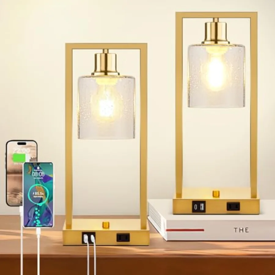 16" Desk Lamps for Home Office, Bedside Lamps with USB C+A Ports and Outlet, Gold Fully Stepless Dimmable Industrial Table Lamp
16" Desk Lamps for Home Office, Bedside Lamps with USB C+A Ports and Outlet, Gold Fully Stepless Dimmable Industrial Table Lamp
