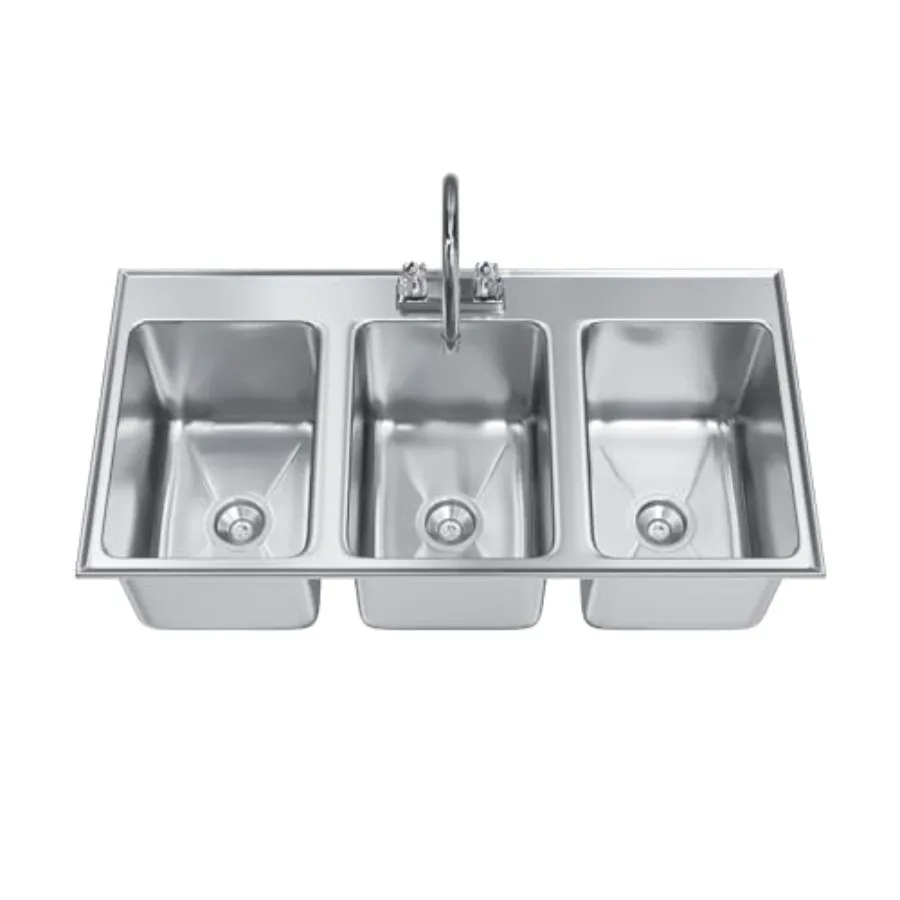Stainless Steel Drop Sink - 3 Compartment Drop in Sink | NSF Certified (10" x 14" x 10" With Faucet)
Stainless Steel Drop Sink - 3 Compartment Drop in Sink | NSF Certified (10" x 14" x 10" With Faucet)