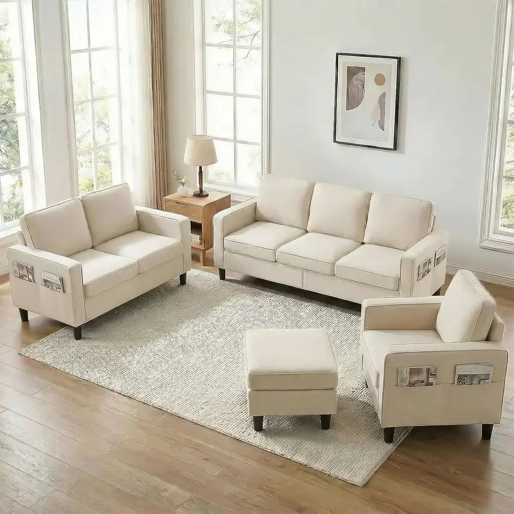 78 Wide 4-Piece L-Shaped Sofa Set for Living Room, Including 3-Seater Sofa, Loveseat, Armchair, and Storage Ottoman, Beige
78 Wide 4-Piece L-Shaped Sofa Set for Living Room, Including 3-Seater Sofa, Loveseat, Armchair, and Storage Ottoman, Beige