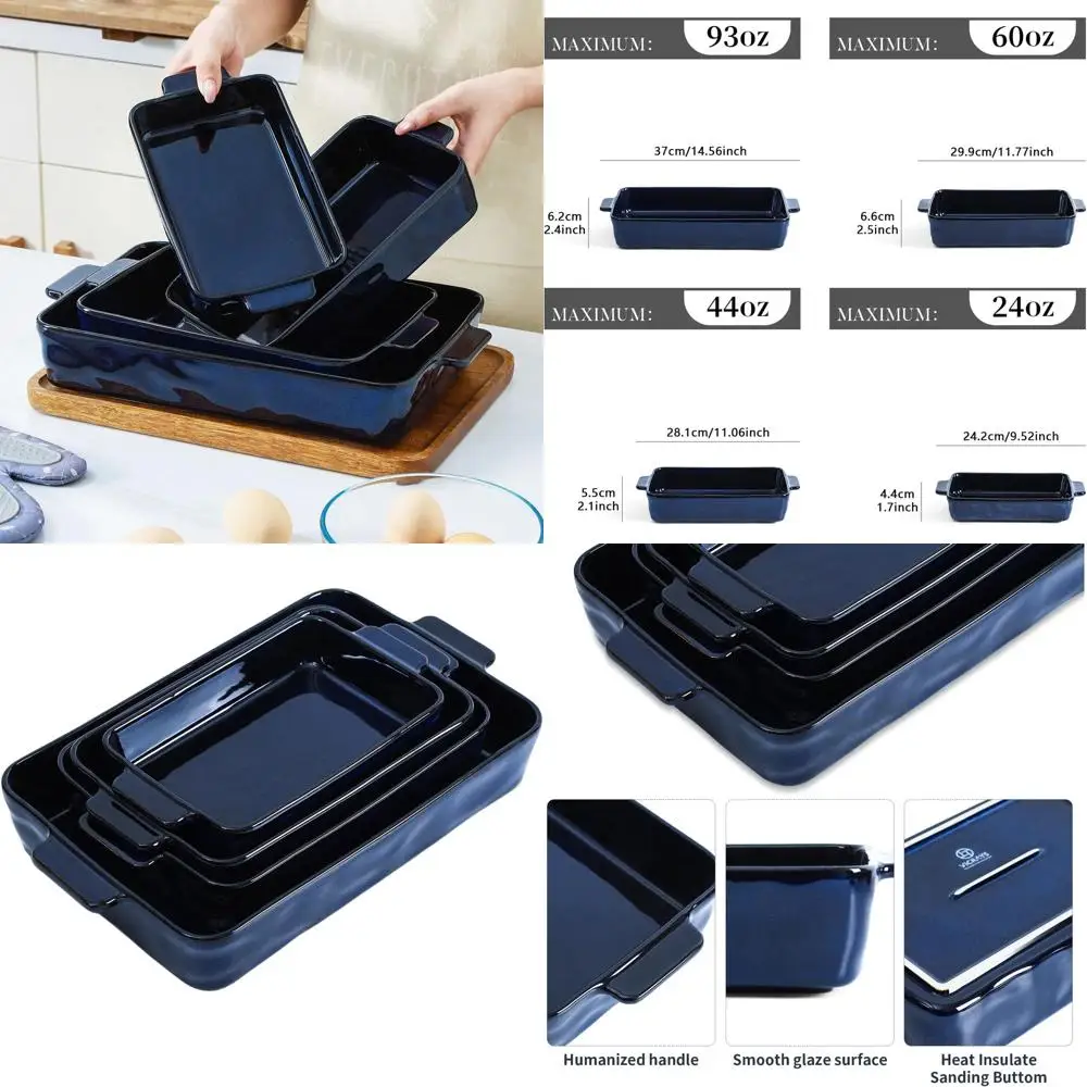 Blue Porcelain Rectangular Lasagna Casserole Set, 4-Piece Bakeware for Kitchen, Banquet, and Daily Cooking (9.52-14.56)
Blue Porcelain Rectangular Lasagna Casserole Set, 4-Piece Bakeware for Kitchen, Banquet, and Daily Cooking (9.52-14.56)