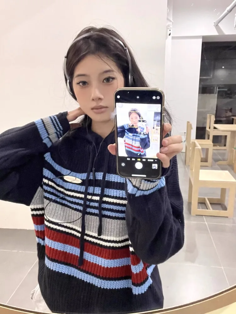 Korobov American Vintage Striped Hooded Sweater Women's Clothing Loose Lazy Casual Pullovers Korean Fashion Sueters De Mujer
Korobov American Vintage Striped Hooded Sweater Women's Clothing Loose Lazy Casual Pullovers Korean Fashion Sueters De Mujer