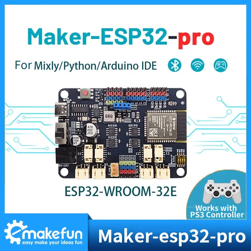 ESP32 Dev Board 3A Motor Driver (4 DC or 4 Encoder/4 Servo) 2.4GHz WiFi & Bluetooth ESP32-WROOM-32E 6-16V DC Input USB-C 4*I2C
ESP32 Dev Board 3A Motor Driver (4 DC or 4 Encoder/4 Servo) 2.4GHz WiFi & Bluetooth ESP32-WROOM-32E 6-16V DC Input USB-C 4*I2C