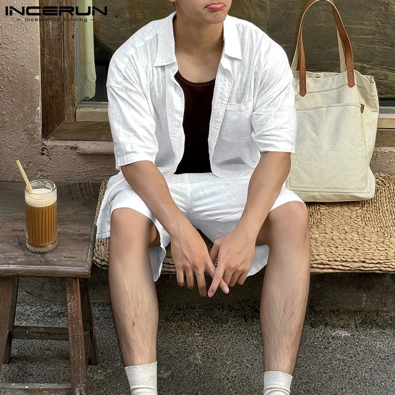 Summer Men Sets Fashion Casual Shorts Loose INCERUN 2PCS Two Pieces Sets Short Sleeve Men Suits Oversize Solid Color Lapel Shirt
Summer Men Sets Fashion Casual Shorts Loose INCERUN 2PCS Two Pieces Sets Short Sleeve Men Suits Oversize Solid Color Lapel Shirt
