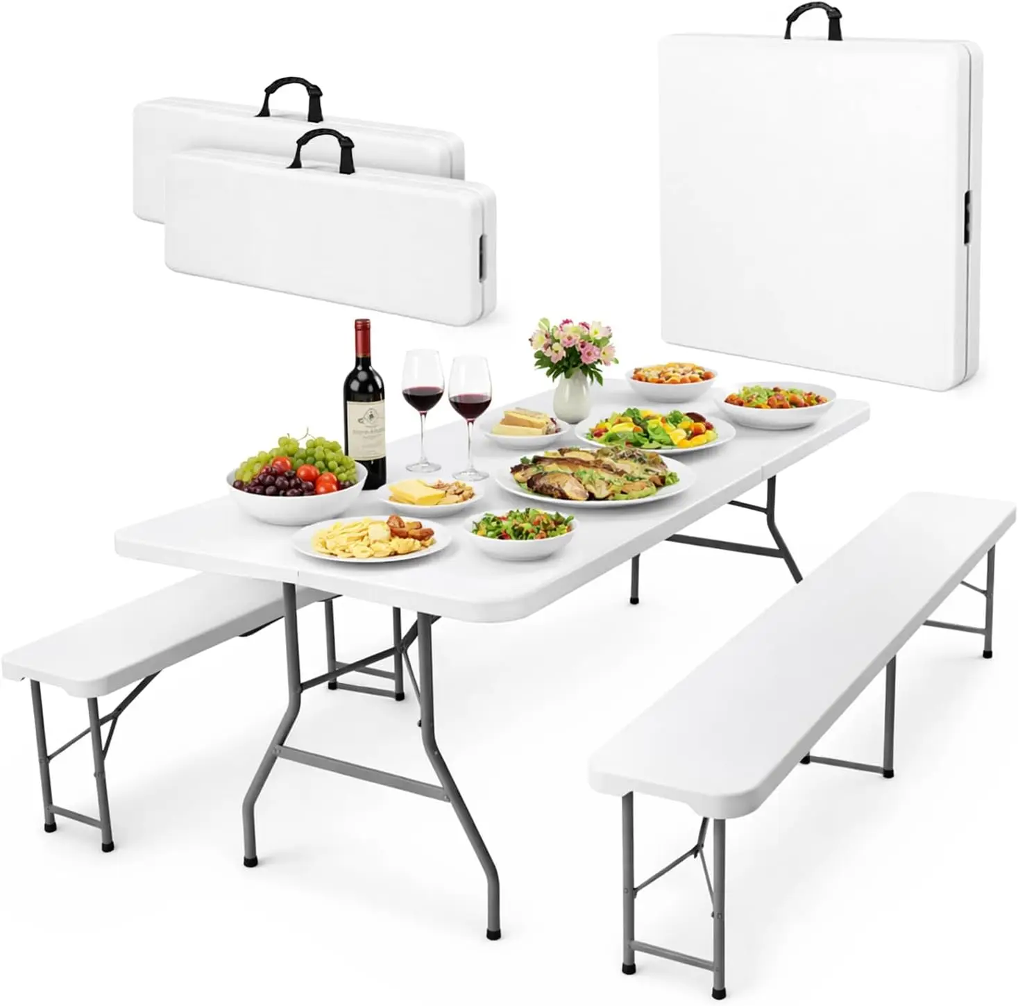 6 ft White Plastic Folding Table Set with 2 Benches – Heavy-Duty Picnic Set, Indoor/Outdoor, Seats 6-8
6 ft White Plastic Folding Table Set with 2 Benches – Heavy-Duty Picnic Set, Indoor/Outdoor, Seats 6-8