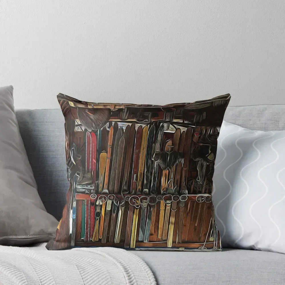 Old equipments and tools for downhill skiing, nordic skiing, cross-country skiing and ice skating Throw Pillow
Old equipments and tools for downhill skiing, nordic skiing, cross-country skiing and ice skating Throw Pillow