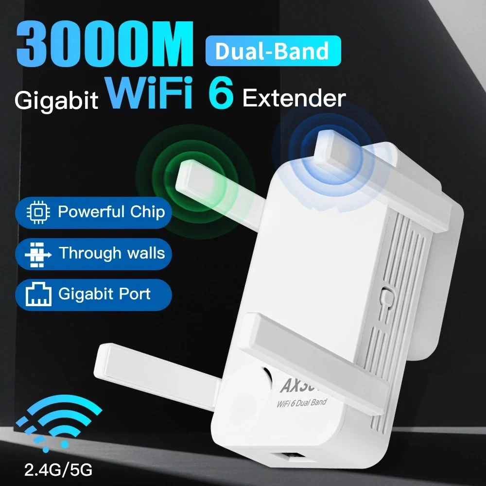 WIFI6 AX3000 Gigabit Wireless Repeater Dual Band 2.4/5Ghz Signal Booster with 4 high-gain Antennas Long Range Amplifer Adapter
WIFI6 AX3000 Gigabit Wireless Repeater Dual Band 2.4/5Ghz Signal Booster with 4 high-gain Antennas Long Range Amplifer Adapter