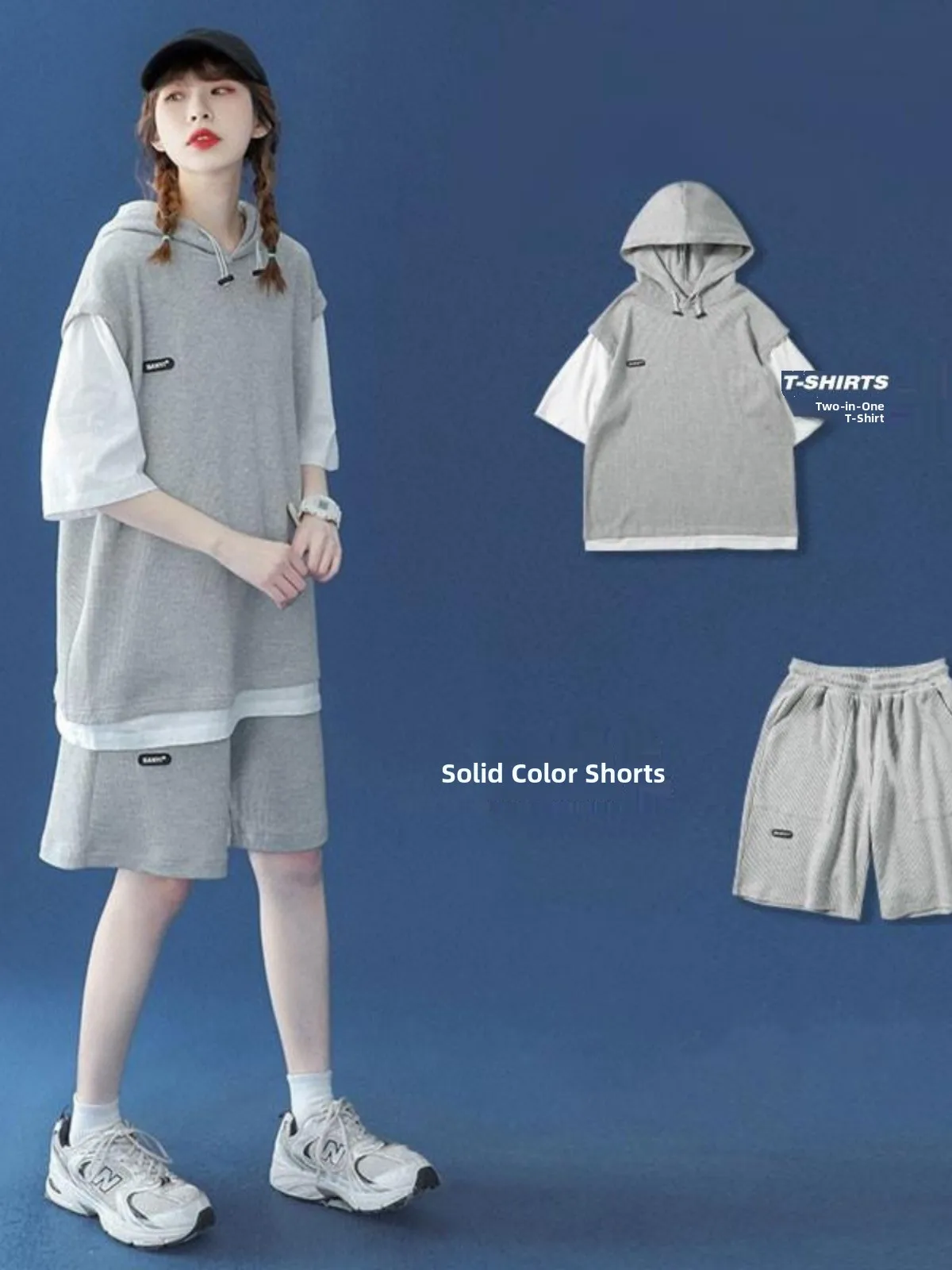 Summer Sportswear Set Women's Loose Waffle Short Sleeve Hoodie Five-Quarter Shorts Two-Piece Set Casual Comfortable Polyester...
Summer Sportswear Set Women's Loose Waffle Short Sleeve Hoodie Five-Quarter Shorts Two-Piece Set Casual Comfortable Polyester...