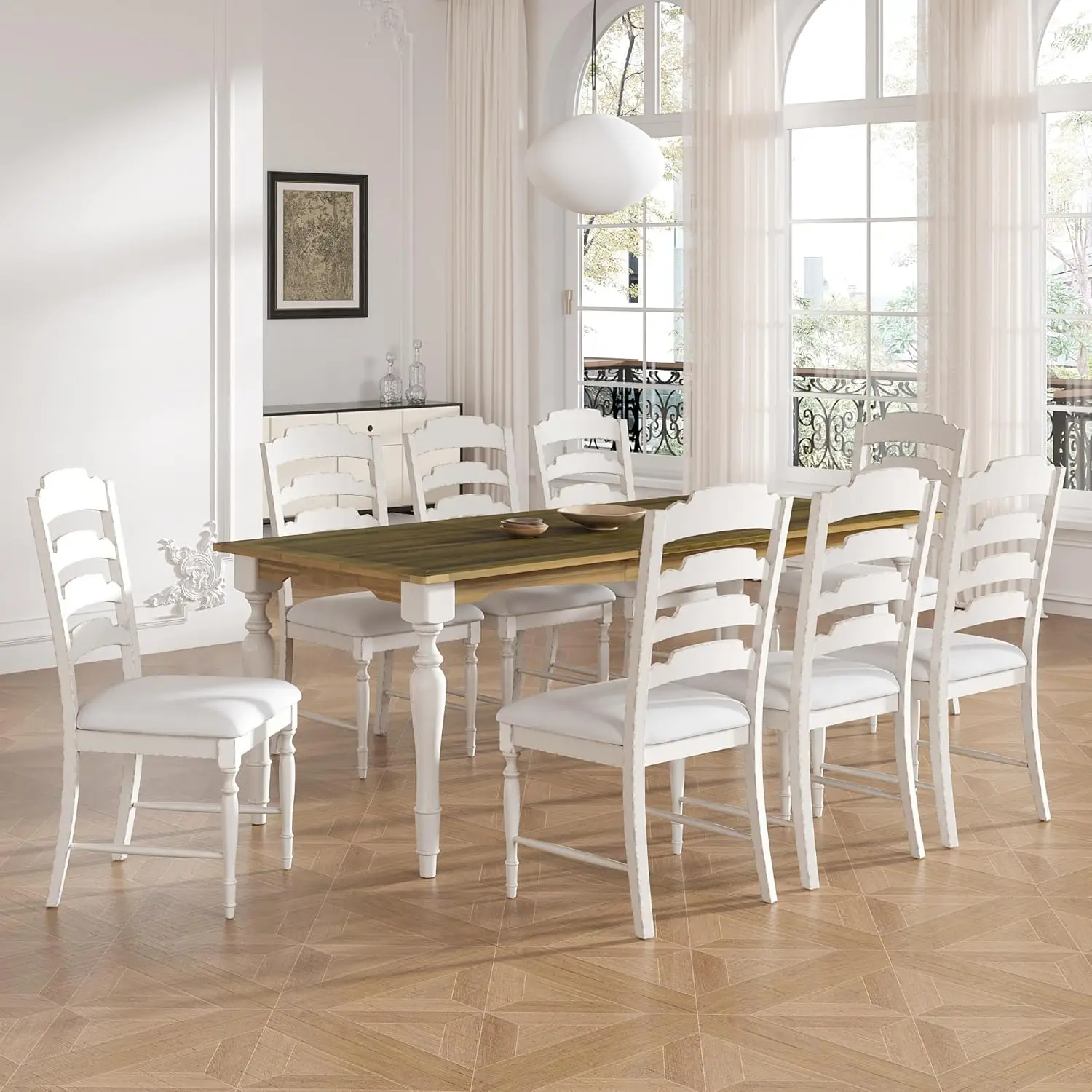 Solid Wood Extendable Dining Table Set with 23.6inch Removable Leaf for 8 Persons, Brown+Cream
Solid Wood Extendable Dining Table Set with 23.6inch Removable Leaf for 8 Persons, Brown+Cream