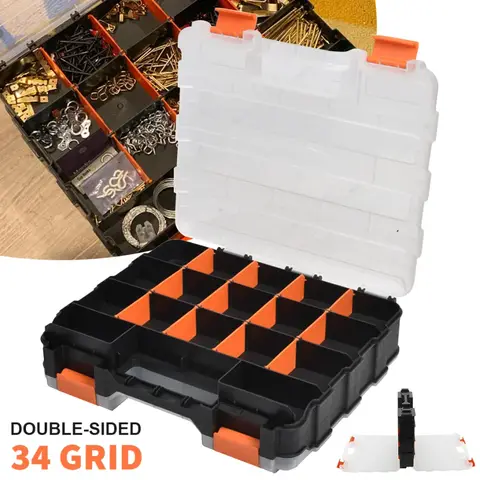 2-Side Tools Box Organizer Plastic Small Parts Storage Case Portable Tool Box Toolbox Container for Screws Nuts Nails