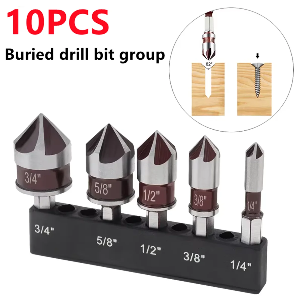 10pcs M35 Cobalt Countersink Drill Bit Set 5 Flute 82° 1/4" Hex Shank 1/4 3/8 1/2 5/8 With Holder Storage Strip for Metal Work
10pcs M35 Cobalt Countersink Drill Bit Set 5 Flute 82° 1/4" Hex Shank 1/4 3/8 1/2 5/8 With Holder Storage Strip for Metal Work