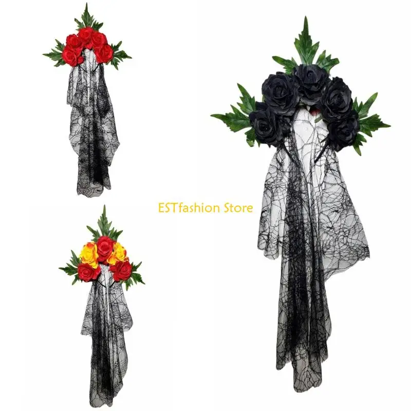 Y5GC Festives Halloween Head Accessory Black Lace Veil Red Rose Floral Gothic Hairpiece
Y5GC Festives Halloween Head Accessory Black Lace Veil Red Rose Floral Gothic Hairpiece