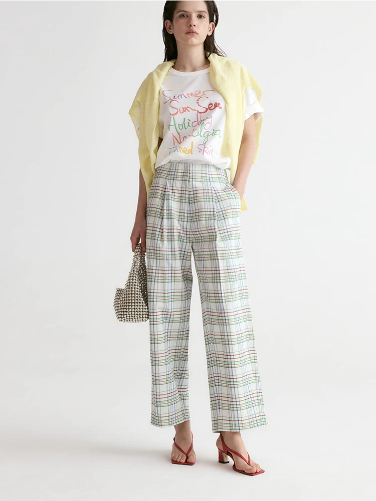 Front Row Shop Capri Pleated Plaid 9-Tenths Cone Pants High Waist Loose Fit Straight Leg Casual Trousers for Women
Front Row Shop Capri Pleated Plaid 9-Tenths Cone Pants High Waist Loose Fit Straight Leg Casual Trousers for Women